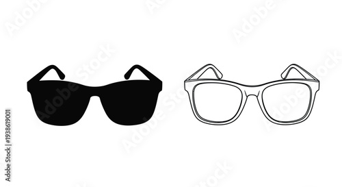 Two pairs of sunglasses one filled one outlined in black and white silhouette