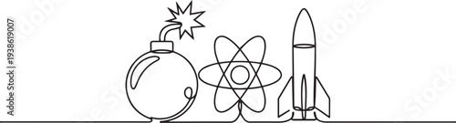 Air bomb. nuclear and missiles concept. Single line draw design. one line art icon drawing vector