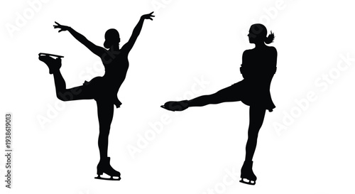 Two figure skaters in dynamic poses captured as a striking silhouette
