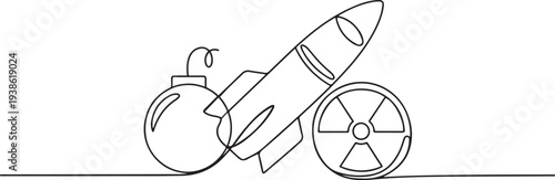 Air bomb. nuclear and missiles concept. Single line draw design. one line art icon drawing vector