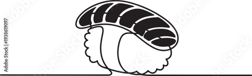 Salmon sushi temaki. Sushi concept. Single line draw design. one line art icon drawing vector