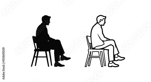 Two men seated on chairs one in stark silhouette