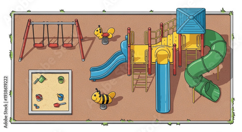 Colorful Playground Equipment for Childrens Recreation and Fun.