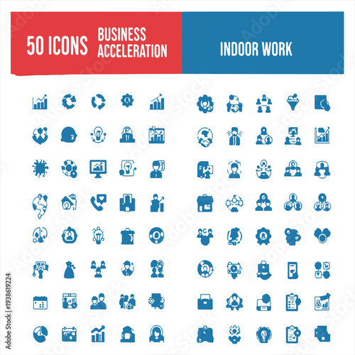 Business acceleration icons for indoor work environments