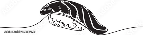 Single roll sushi salmon. Sushi concept. Single line draw design. one line art icon drawing vector