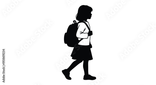 A young student walking with a backpack black silhouette