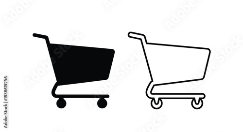Two shopping carts one solid and one outlined in a minimalist style silhouette