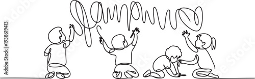 Continuous line of children scribbling on the wall. one line art icon drawing vector