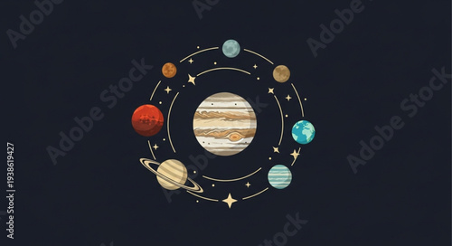 Solar System Planets Orbiting Sun Illustration.
