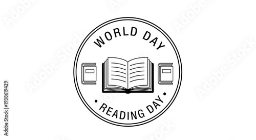 World Day Reading Day emblem with open book and pages.