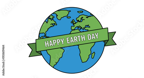 Happy Earth Day Illustration with Globe and Ribbon Banner.