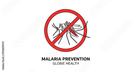 Malaria Prevention Graphic with Mosquito Prohibition Sign.