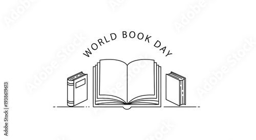 Simple line drawing of three books for World Book Day.
