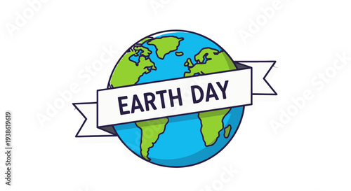 Earth Day illustration with globe and ribbon banner.