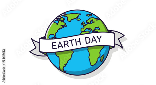 Earth Day illustration with globe and ribbon banner.