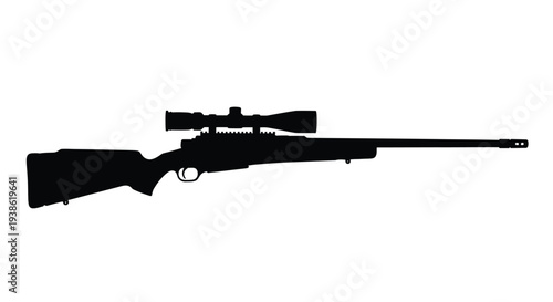 Black rifle with scope shown in a stark silhouette