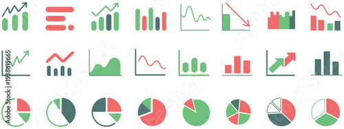 growth icon set, arrow up and down symbols, growing graph vector, business bar chart icons, ascending and descending schedule illustration, performance trend symbols, financial increase and decrease i