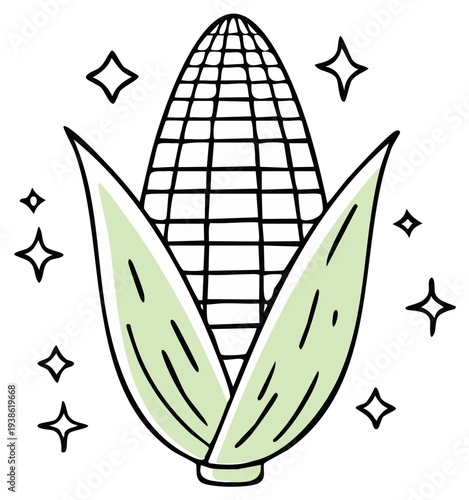 Wholesome Fresh Corn Illustration with Sparkling Stars Symbolizing Purity and Goodness