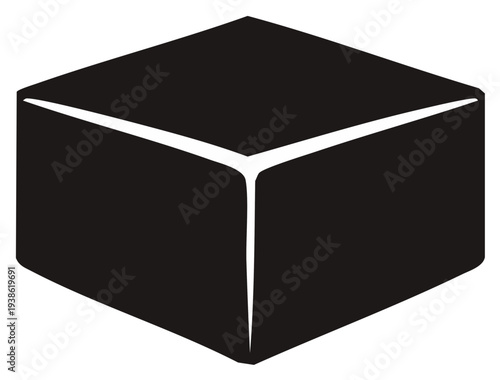 Black geometric three dimensional cube silhouette with clean white lines abstract shape