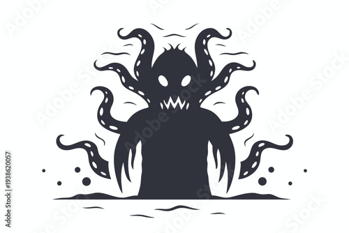 Vector Silhouette of a Mysterious Alien Monster with Many Tentacles