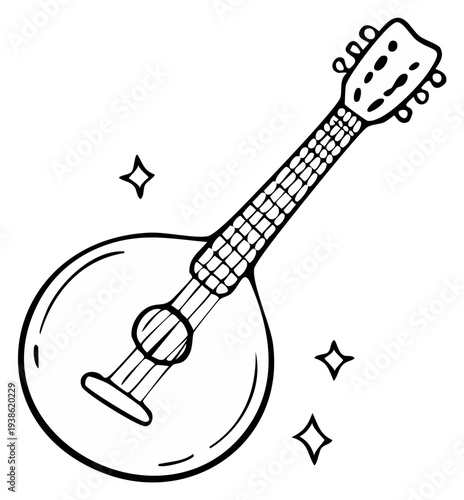 Illustrated Stringed Musical Instrument with Stars, Vector Illustration