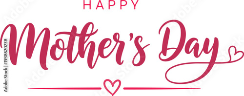 Vector art of happy mothers day greeting card with pink text and heart