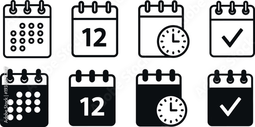 Icon set of calendars and checkmarks for organization and time management