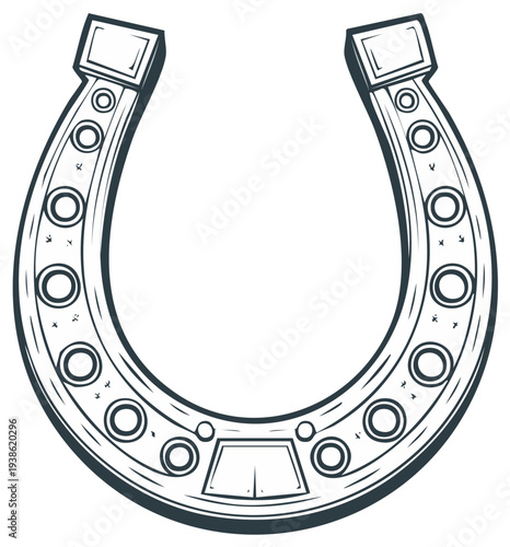 Traditional Western Horseshoe Icon with Decorative Circles and Rivets Vector Art