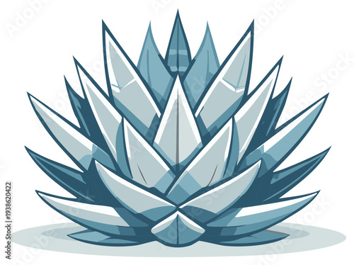 Stylized Agave Plant Illustration: Cartoon Botanical Design in Blue and Gray Tones