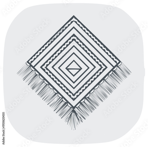 Hand-Drawn Square Shawl Design with Tassels and Geometric Patterns for Digital Art and Decor