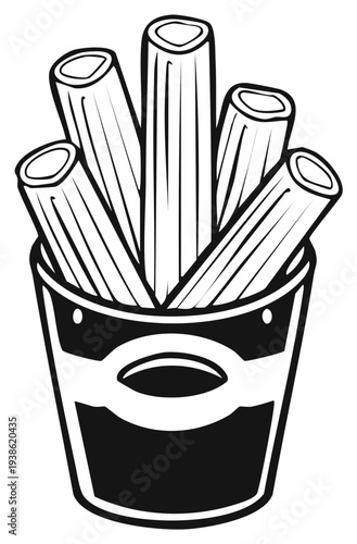 Simple Drawing of Rigatoni Pasta in a Container