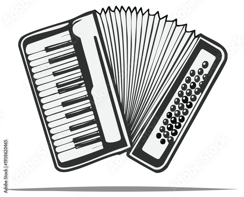 Illustration of an accordion in black and white