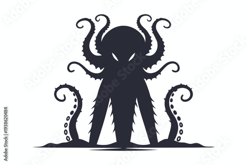 Graphic Silhouette of a Multi-Tentacled Alien Monster on Black