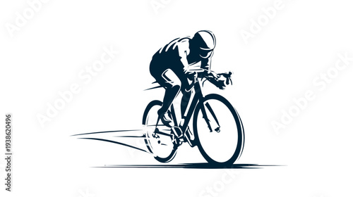 Silhouette of a cyclist in motion, leaning forward on a road bike. The image captures speed and energy