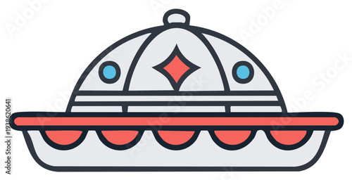 Cartoon serving dish with decorative details, flat design style