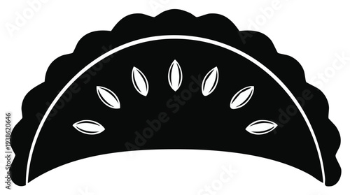 Silhouette of a Half Moon Shaped Pastry with Decorative Edges and Seed Filling