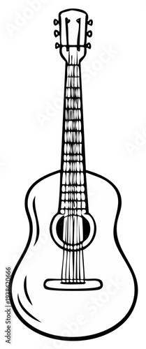 Acoustic guitar illustration monochrome outline design isolated