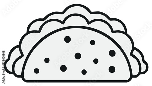 Simple Line Art Taco Icon with Black Dots and Fluffy Fill