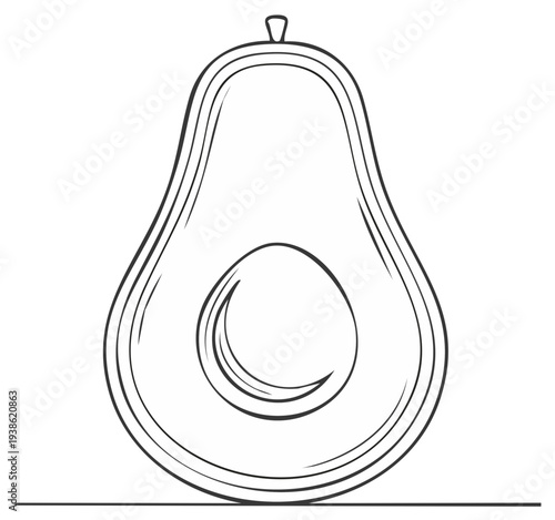 Avocado Half Outline Drawing Fruit Illustration Food Ingredient Isolated Vector Graphic Design Line Art Ingredient Vegan