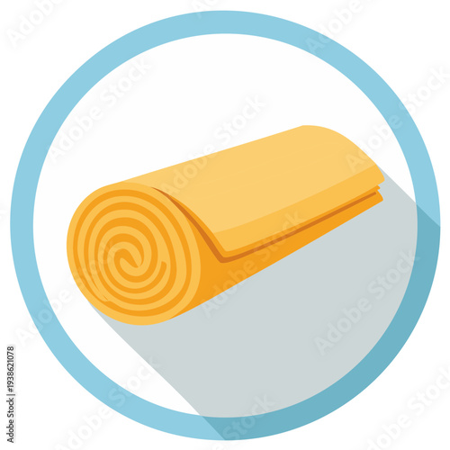 Rolled yoga mat with blue circle outline and long shadow