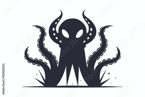 Alien Monster Tentacle Silhouette, Spooky Creature Outline