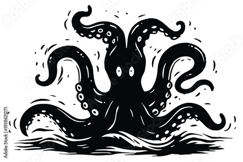 Sci-Fi Alien Monster Tentacle Silhouette, Dark Horror Creature