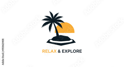 Vector tropical island logo with palm tree
