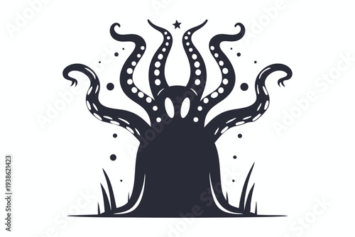 Eerie Alien Monster Tentacle Silhouette, Dark Sci-Fi Creature Design
