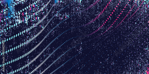 Futuristic abstract background featuring a flowing wave of vibrant pink and cyan neon light dots. vector modern