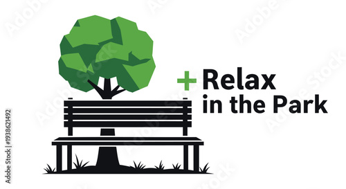 Vector illustration of a park bench under a tree