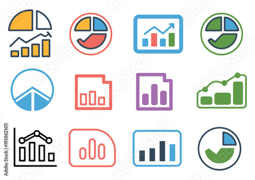 linear market analysis icon, startup business vector, website interface elements, mobile application symbols, business data visualization graphic, analytics and statistics vector, color variations fla
