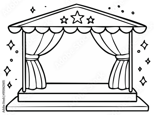 Cartoon stage with curtains and stars illustration