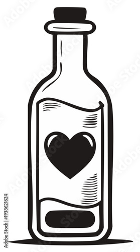 Love potion in a glass bottle with a cork stopper and heart label vector art