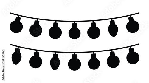 Black string lights silhouette hanging on cables decorative bulbs for festive ambiance and decoration